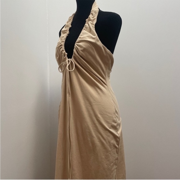 NEW! Camila Coelho- Kaseya Midi Dress Nude Halter Neck Drawstring Backless XL - Picture 6 of 15